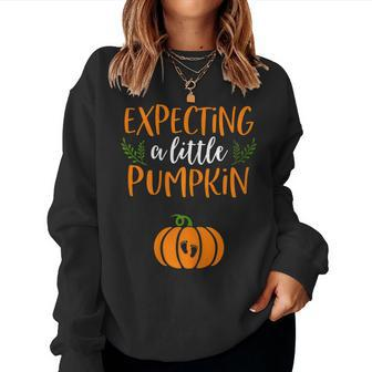 Fall Pregnancy Announcement Couple Halloween Baby Women Sweatshirt | Mazezy
