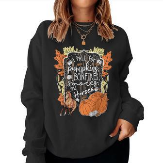 I Fall For Pumpkins Bonfires S'mores And Horses Halloween Halloween Women Sweatshirt | Mazezy
