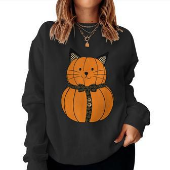 Fall Thanksgiving Cutest Pumpkin Cat Face Whiskers Halloween Fall Thanksgiving Women Sweatshirt | Mazezy