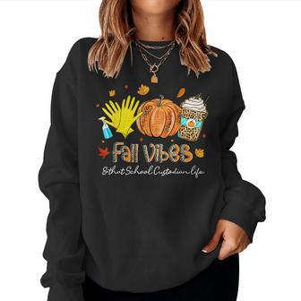 Fall Vibes & That School Custodian Life Pumpkin Leopard Women Sweatshirt | Mazezy