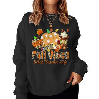 Fall Vibes & That Teacher Life Apple Pencil Pumpkin Fall Women Sweatshirt - Monsterry