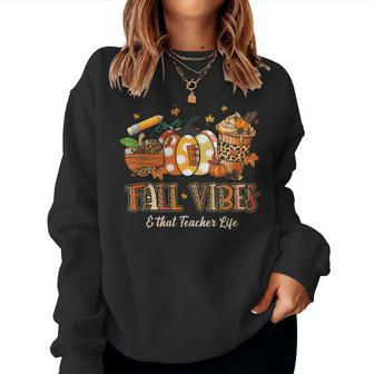 Fall Vibes & That Teacher Lifes Apple Pencil Pumpkin Fall Women Sweatshirt - Thegiftio