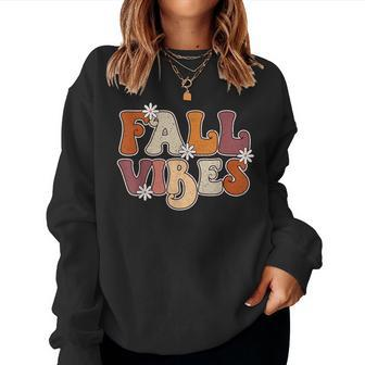 Fall Vibes Retro Groovy Thanksgiving Autumn Fall Lover Women Women Sweatshirt - Seseable