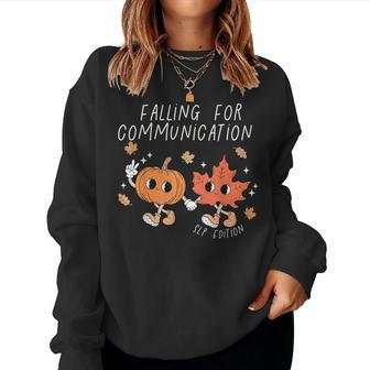 Falling For Communication Slp Speech Therapy Fall Pumpkin Women Sweatshirt - Monsterry AU