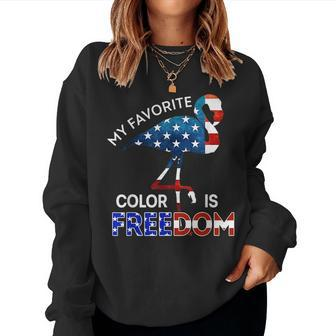 My Favorite Color Is Freedom Flamingo Usa Flag 4Th Of July Women Sweatshirt | Mazezy