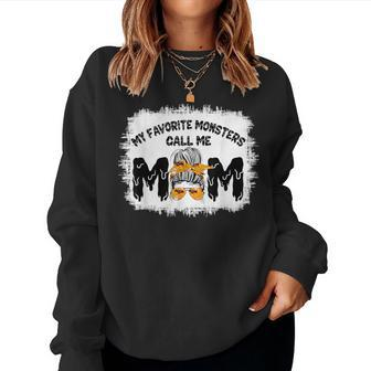 My Favorite Monsters Call Me Mom Messy Bun Happy Halloween Women Sweatshirt - Monsterry CA