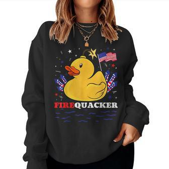 Firecracker Duck 4Th Of July Patriotic Day Usa Flag Funny Women Crewneck Graphic Sweatshirt - Thegiftio UK