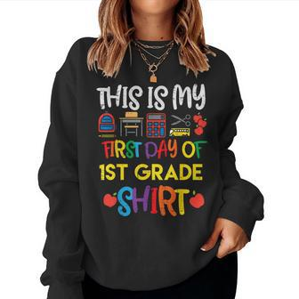 My First Day Of 1St Grade Back To School Boys Girls Women Crewneck Graphic Sweatshirt - Seseable