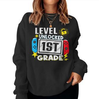 First Day Of 1St Grade Level Unlocked Game Back To School Women Sweatshirt - Seseable