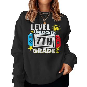 First Day Of 7Th Grade Level Unlocked Game Back To School Women Sweatshirt - Monsterry DE