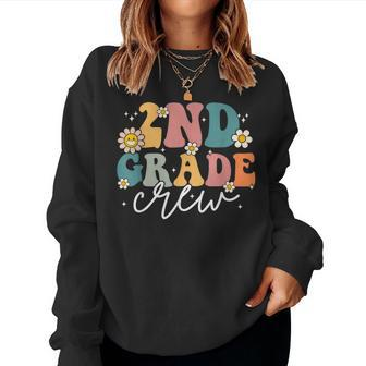 First Day Of 2Nd Grade Crew Groovy Back To School Teacher Women Crewneck Graphic Sweatshirt - Seseable