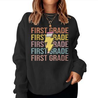 First Grade Teacher Lightning Pencil Bolt Back To School Women Sweatshirt - Seseable