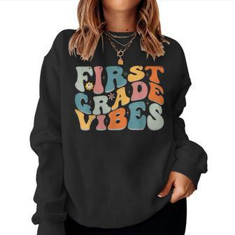 First Grade Vibes 1St Grade Retro Groovy Back To School Women Crewneck Graphic Sweatshirt - Seseable