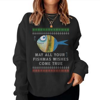 Fisherman's Fishmas Wishes Fishing Ugly Christmas Sweater Women Sweatshirt - Seseable