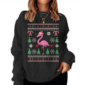 Flamingo Christmas Lights Santa Hat Ugly Christmas Sweater Women Sweatshirt - Seseable