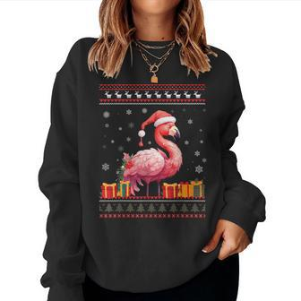 Flamingo Christmas Santa Hat Ugly Christmas Sweater Women Sweatshirt - Seseable
