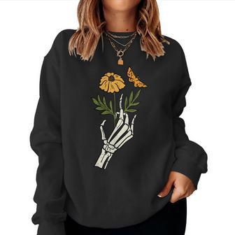 Floral Skeleton Hand Flower Retro Vintage Halloween Women Halloween Women Sweatshirt | Mazezy