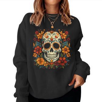 Floral Sugar Skull Day Of Dead Dia De Los Muertos Women Sweatshirt - Monsterry DE