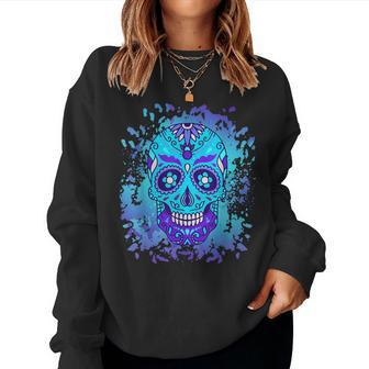 Floral Sugar Skull Day Of Death Dia De Los Muertos Women Sweatshirt - Monsterry DE