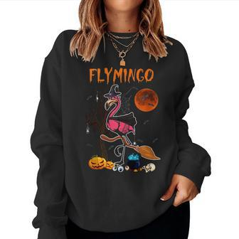 Fly Flamingo Halloween Witch Flamingo Flying Broomstick Women Sweatshirt | Mazezy
