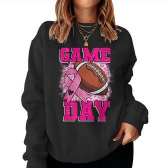 Football Game Day Pink Ribbon Breast Cancer Awareness Mom Women Sweatshirt - Seseable