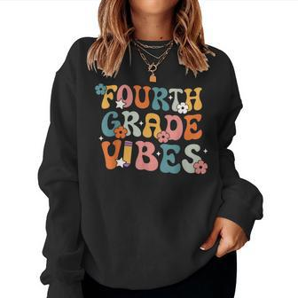 Fourth Grade Vibes Back To School Retro 4Th Grade Teachers Women Crewneck Graphic Sweatshirt - Seseable