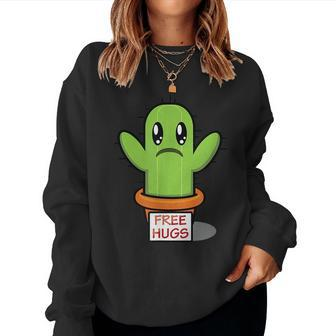 Free Hugs Cactus Cute Cartoon T Cactus Women Sweatshirt | Mazezy
