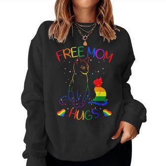 Free Mom Hugs Cat Rainbow Heart Lgbt Gay Lesbian Trans Pride Women Crewneck Graphic Sweatshirt - Thegiftio UK