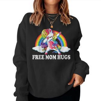 Free Mom Hugs Dabbing Unicorn Rainbow Lgbt Gay Lesbian Pride Women Crewneck Graphic Sweatshirt - Seseable
