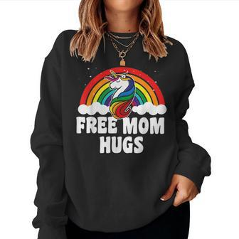 Free Mom Hugs Gay Pride Parade Rainbow Flag Unicorn Women Sweatshirt | Mazezy CA