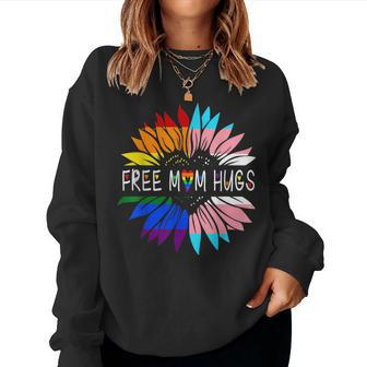 Free Mom Hugs Sunflower Rainbow Heart Lgbt Lesbian Gay Pride Women Sweatshirt | Mazezy DE