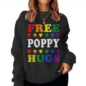 Free Poppy Hugs Rainbow Heart Lgbt Pride Month Women Sweatshirt | Mazezy