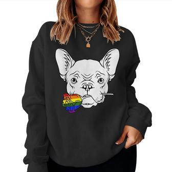 French Bulldog Gay Pride Rose Lgbt-Q Rainbow Frenchie Dog Women Sweatshirt | Mazezy AU