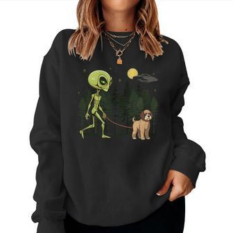 Boxerdoodle Alien Walking Ufo Pet Dog Mom Dad Women Sweatshirt | Mazezy