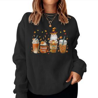 British Longhair Cat Fall Coffee Pumpkin Spice Latte Women Sweatshirt | Mazezy