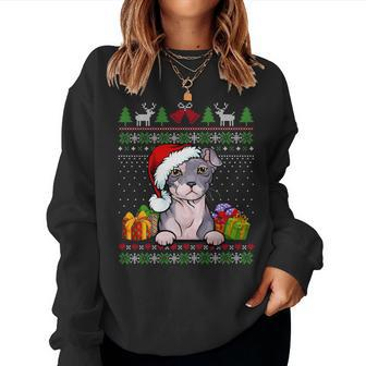 Cat Lover Cute Eagean Santa Hat Ugly Christmas Sweater Women Sweatshirt - Monsterry AU