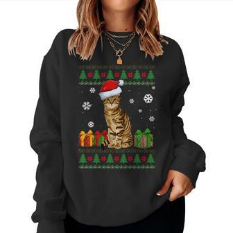 Cat Lovers Cute Cat Santa Hat Ugly Christmas Sweater Women Sweatshirt - Seseable