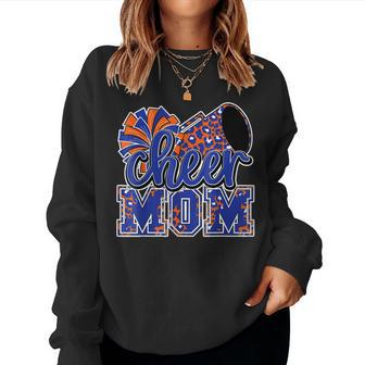Cheer Mom Blue Orange Leopard Cheer Poms Megaphone Women Sweatshirt - Monsterry