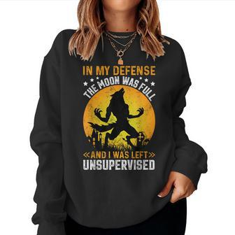 In My Defense Werewolf Halloween Moon Men Women Sweatshirt - Seseable