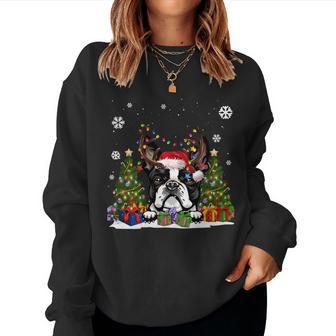 Dog Boston Terrier Santa Hat Ugly Christmas Sweater Women Sweatshirt - Monsterry CA