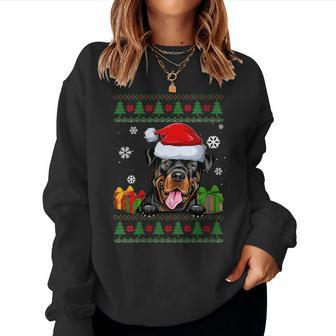 Dog Lovers Rottweiler Santa Hat Ugly Christmas Sweater Women Sweatshirt - Monsterry DE
