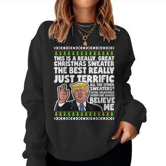 Donald Trump Ugly Christmas Sweater Parody Speech Women Sweatshirt - Seseable