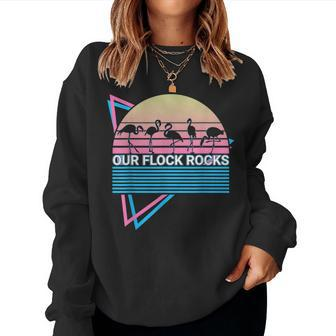 Funny Flamingo Retro Our Flock Rocks Women Crewneck Graphic Sweatshirt - Thegiftio UK