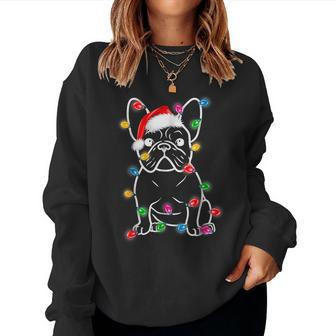 French Bulldog Dog Tree Christmas Lights Xmas Pajama Women Sweatshirt - Monsterry DE