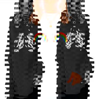 Funny Gay Les Pride Rainbow Boobs Skeleton Hand Lgbt Gay Women Crewneck Graphic Sweatshirt - Seseable