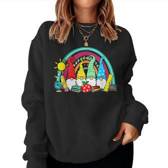 Funny Gnomes Happy First Day Teachers Student Back To School Women Crewneck Graphic Sweatshirt - Seseable