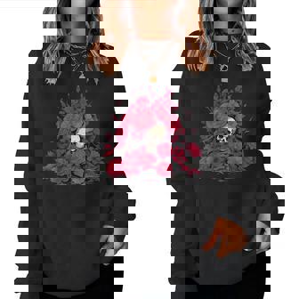 Grave With Skeleton Face And Red Roses And Plants Women Sweatshirt | Mazezy