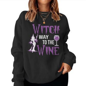 Halloween Witch Way To The Wine Halloween Witch Lover Women Sweatshirt - Seseable