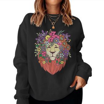 Indie Style Lion Flowers Cute Hipster Outfit Women Sweatshirt - Seseable