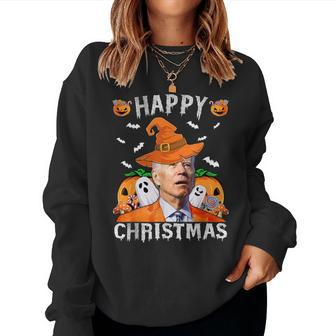 Joe Biden Happy Halloween Happy Christmas Saying Women Sweatshirt - Monsterry CA